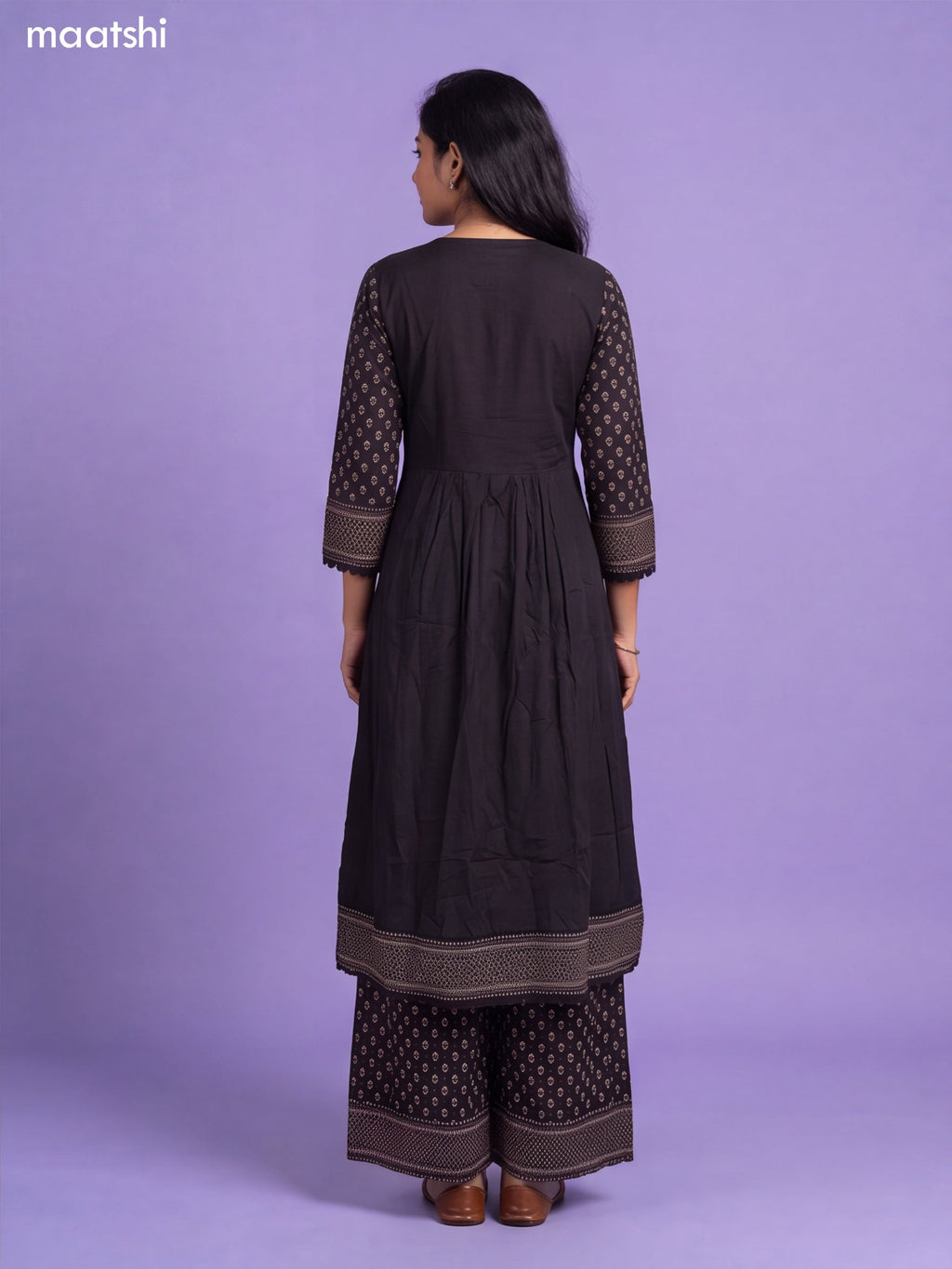 Black Cotton Printed Anarkali Suit