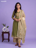 Green Cotton Aplic Work & Embroidery Work Anarkali Suit