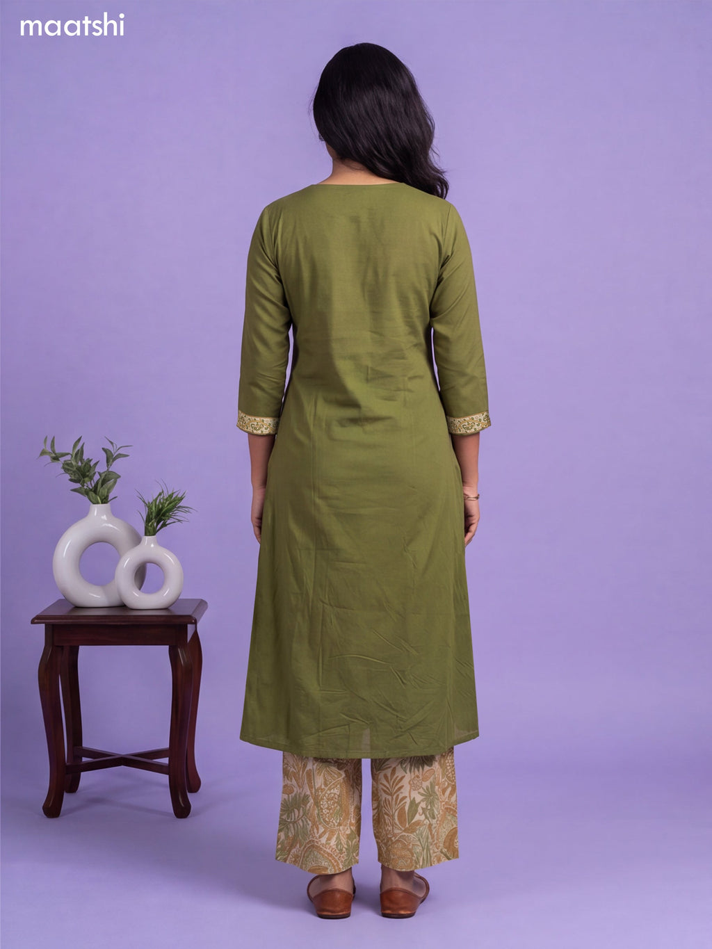 Green Cotton Aplic Work & Embroidery Work Anarkali Suit