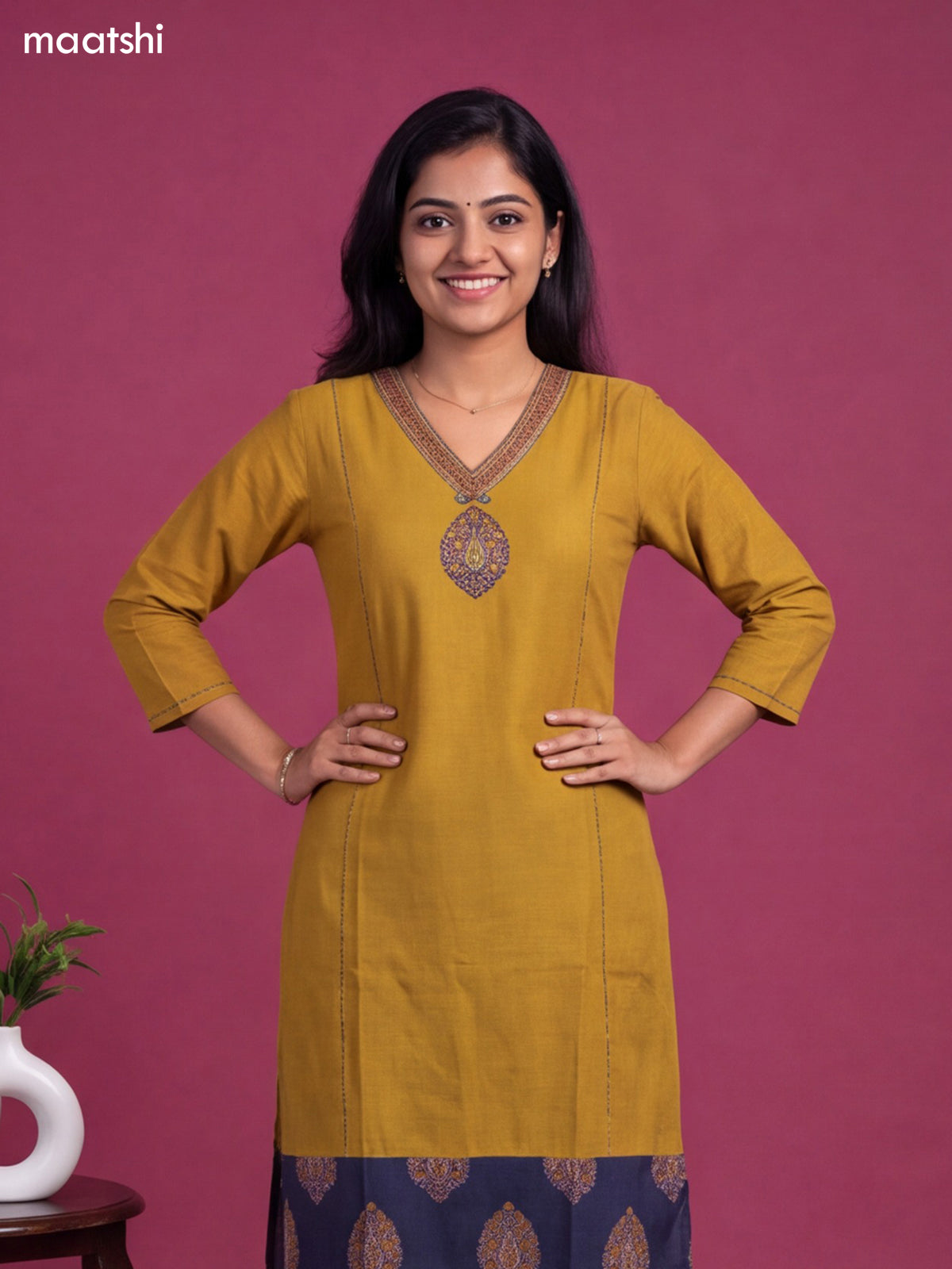 Mehandi Green Cotton Patch Work Neck Pattern Straight Kurti