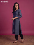 Navy Blue Cotton Printed & Simple Embroidery Work Neck Pattern Straight Kurti