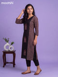 Black Cotton Printed & Simple Embroidery Work Neck Pattern Straight Kurti