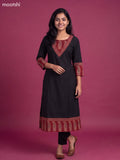 Black Art Silk Printed Straight Kurti