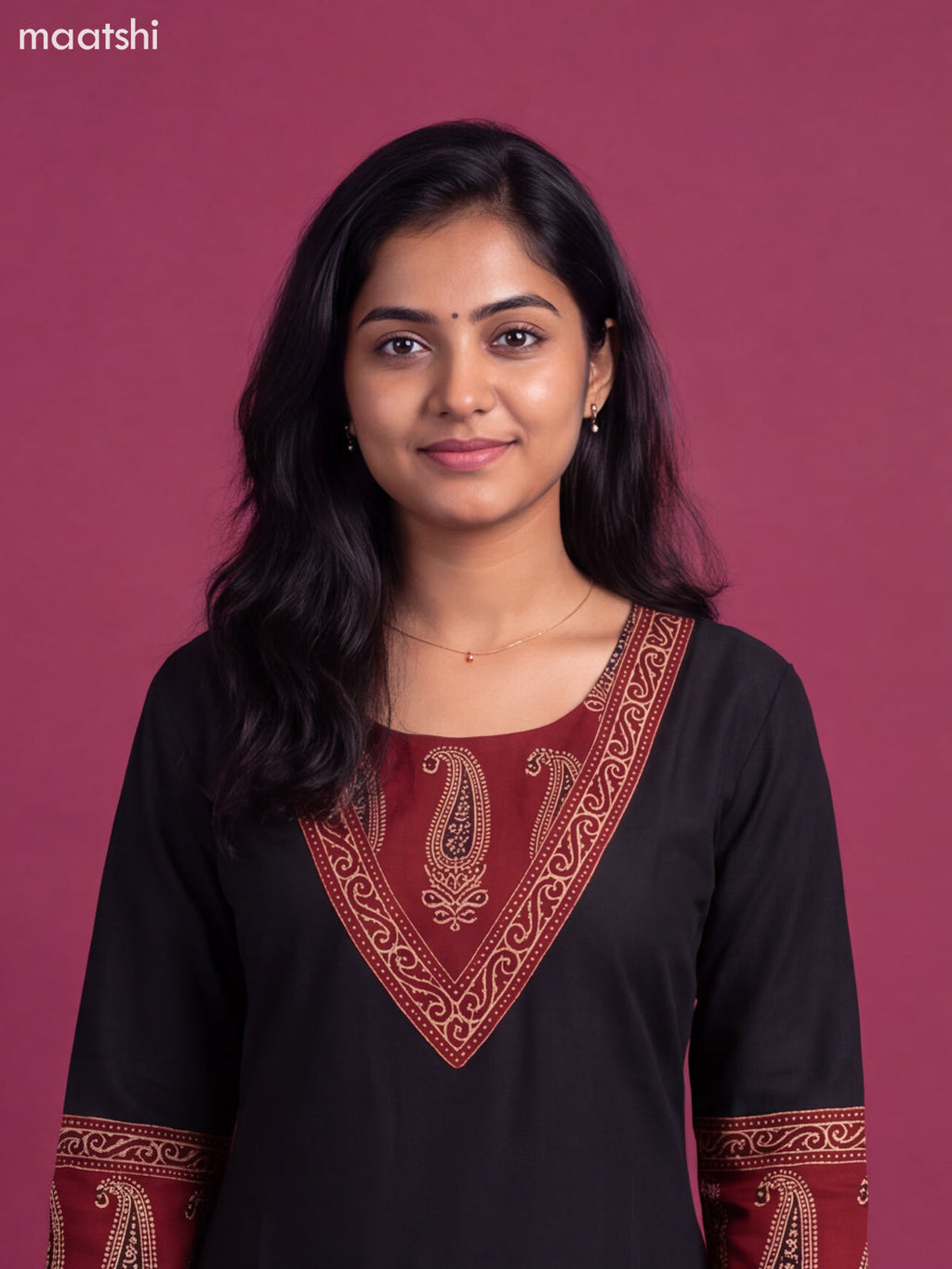 Black Art Silk Printed Straight Kurti