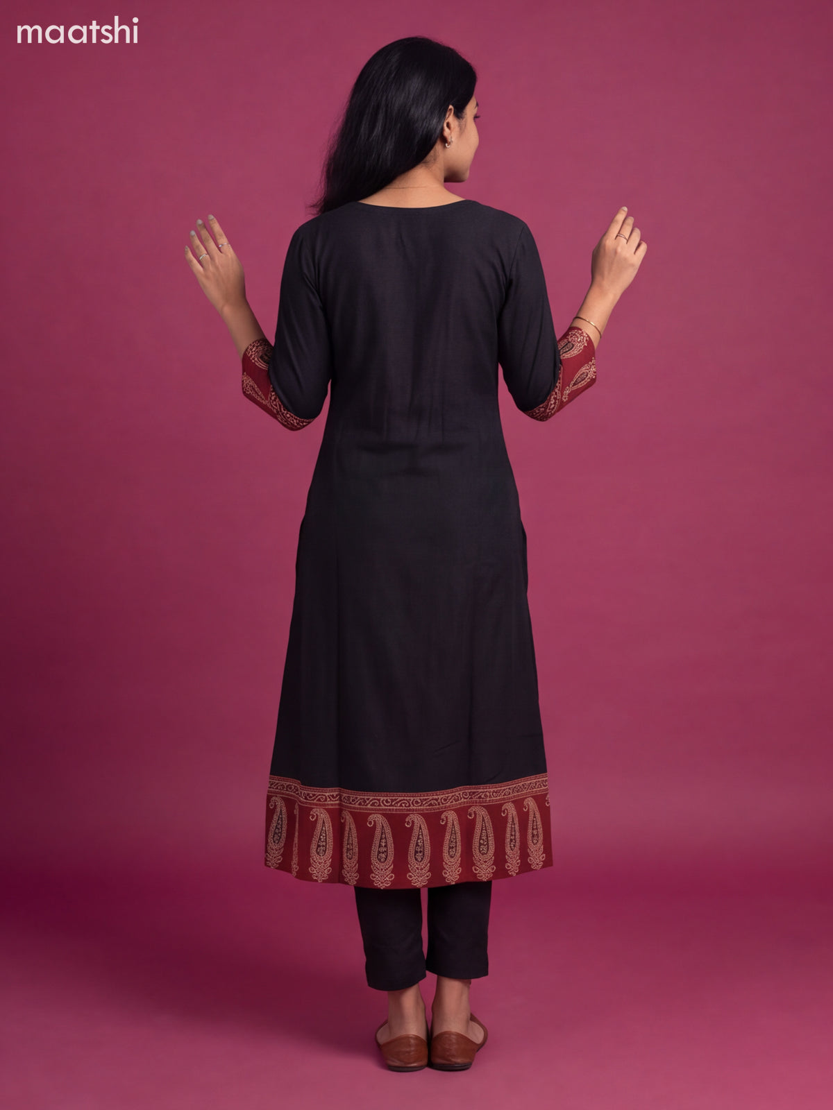 Black Art Silk Printed Straight Kurti