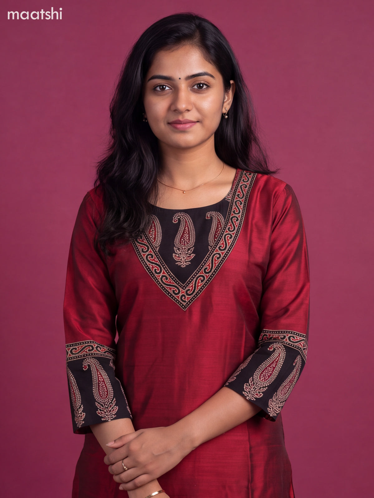 Kumkum Red Art Silk Printed Straight Kurti