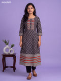 Black Cotton Printed & Simple Embroidery Work Anarkali Kurti