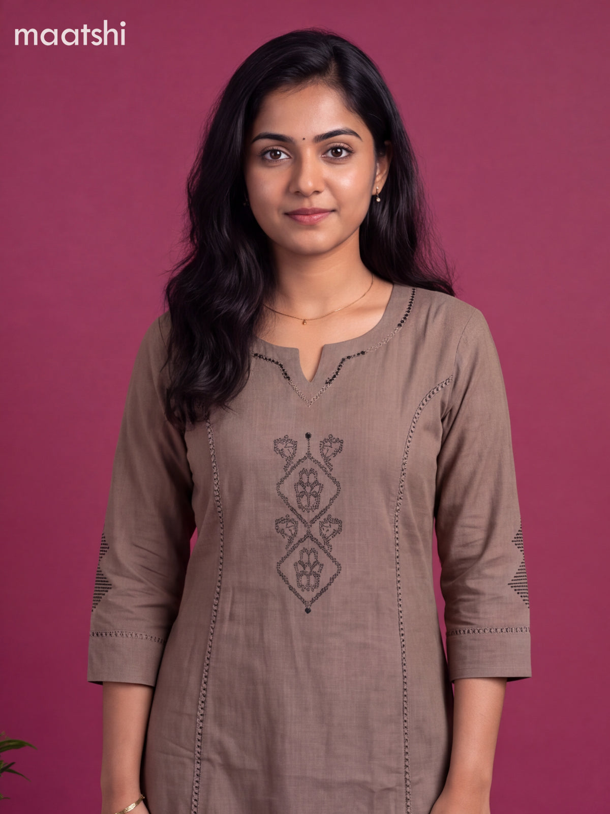 Grey Shade Cotton Embroidery Work With Printed Straight Kurti