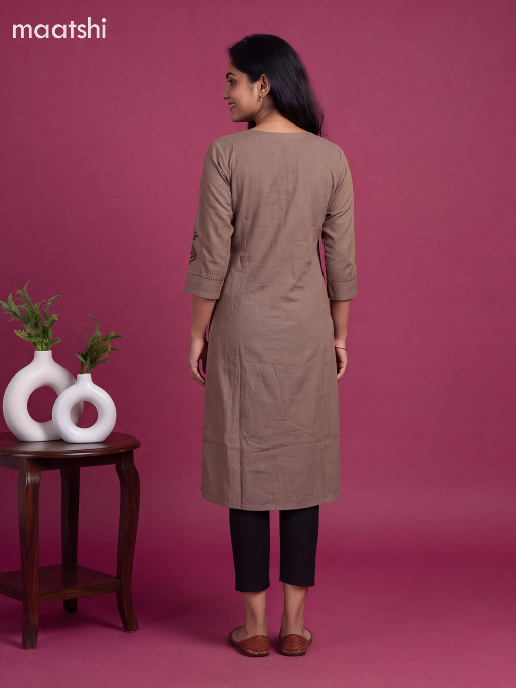 Grey Shade Cotton Embroidery Work With Printed Straight Kurti