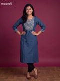 Blue and Beige Cotton Printed Work Straight Kurti