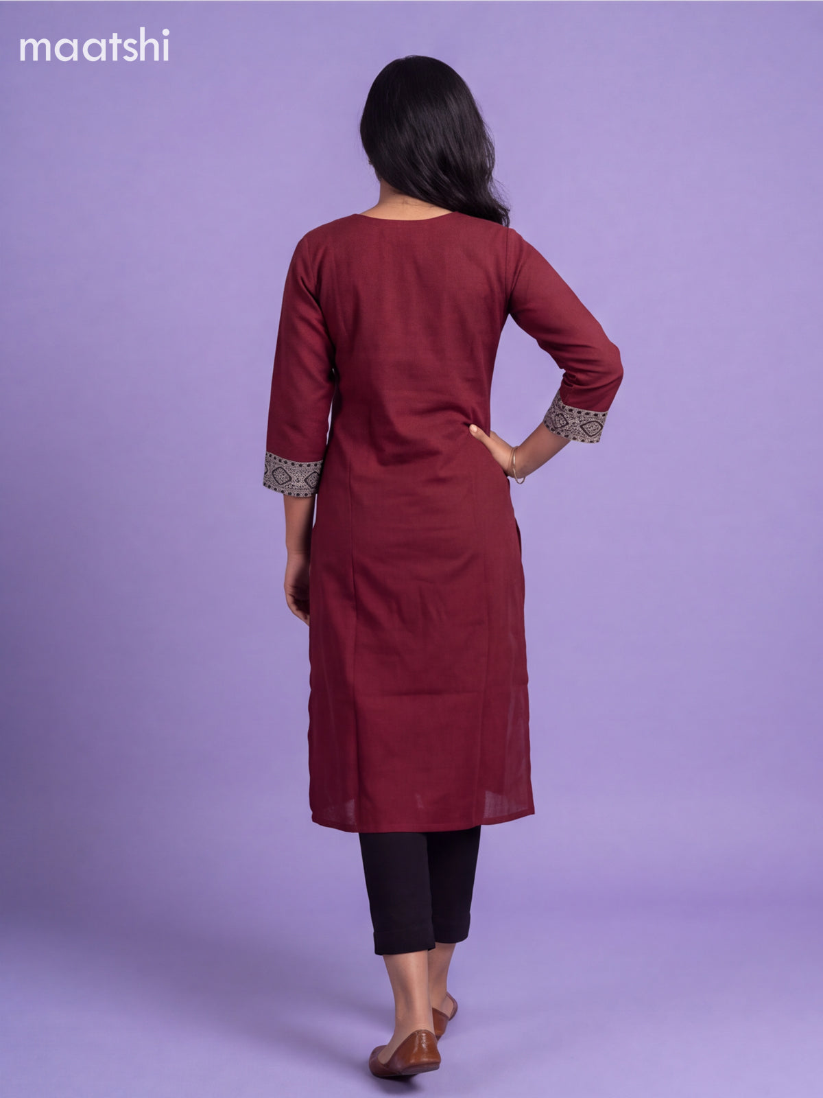 Maroon and Beige Cotton Printed Work Straight Kurti