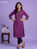 Dark Purple Cotton Printed Work Straight Kurti