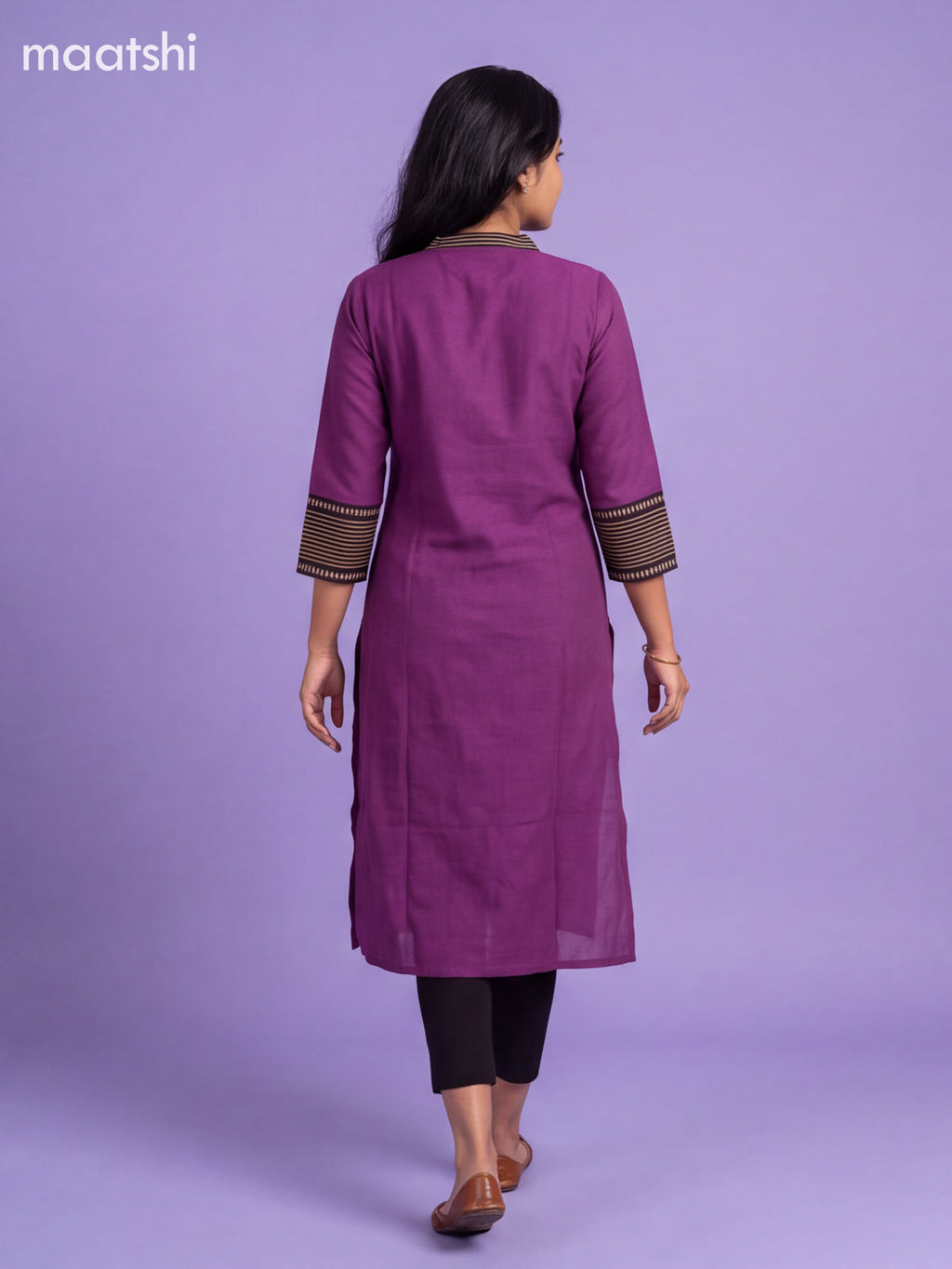 Dark Purple Cotton Printed Work Straight Kurti