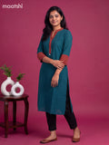 Peacock Green Cotton Printed Work Straight Kurti