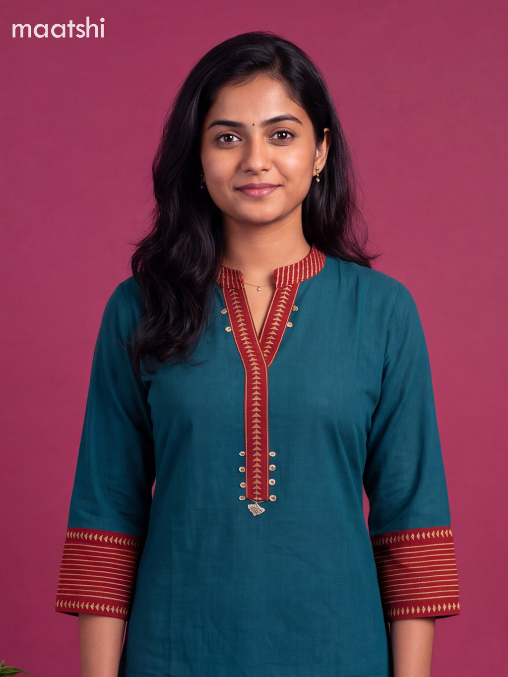 Peacock Green Cotton Printed Work Straight Kurti