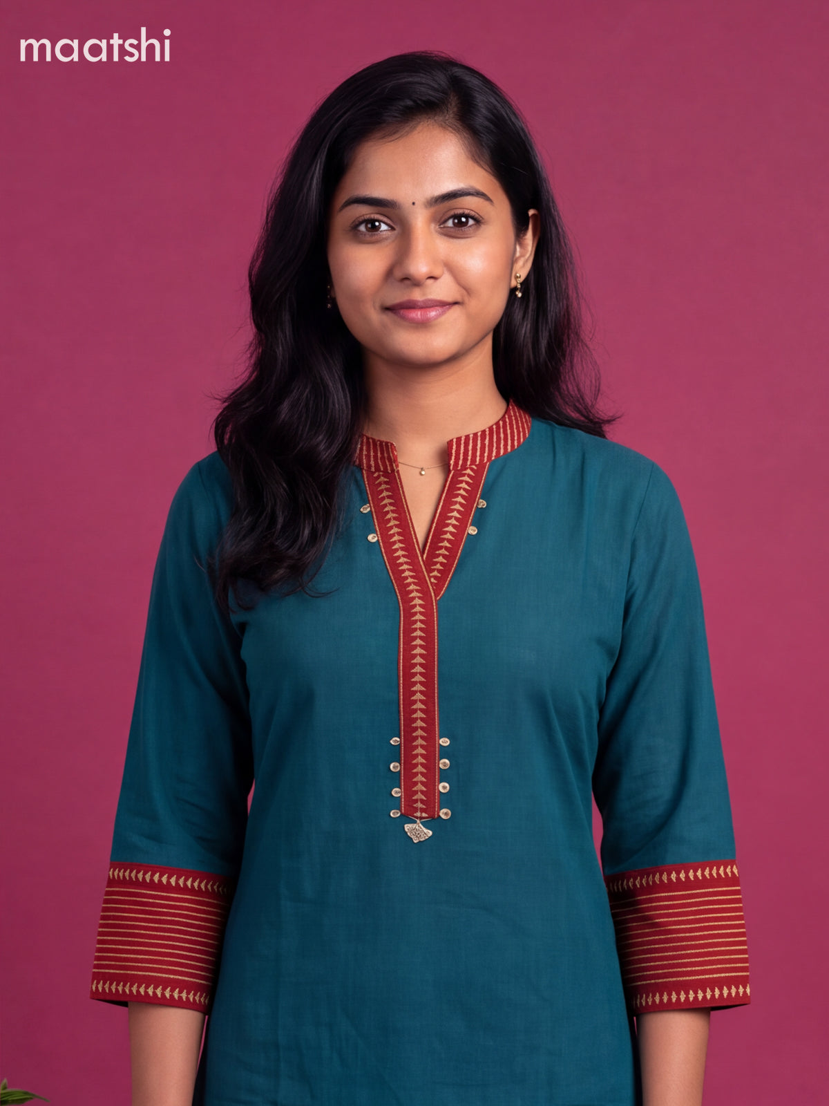 Peacock Green Cotton Printed Work Straight Kurti