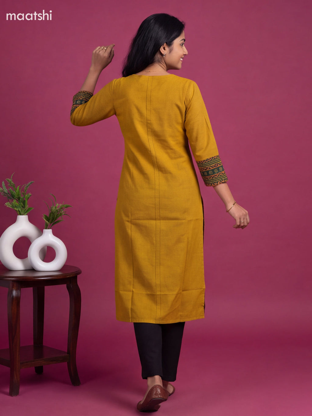 Yellow Cotton Embroidery Work Straight Kurti