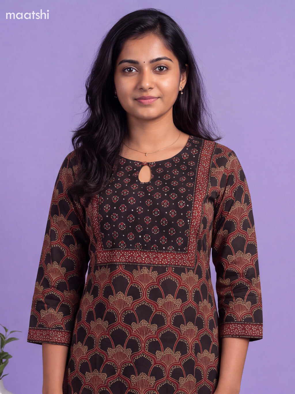 Black Cotton Printed Straight Kurti