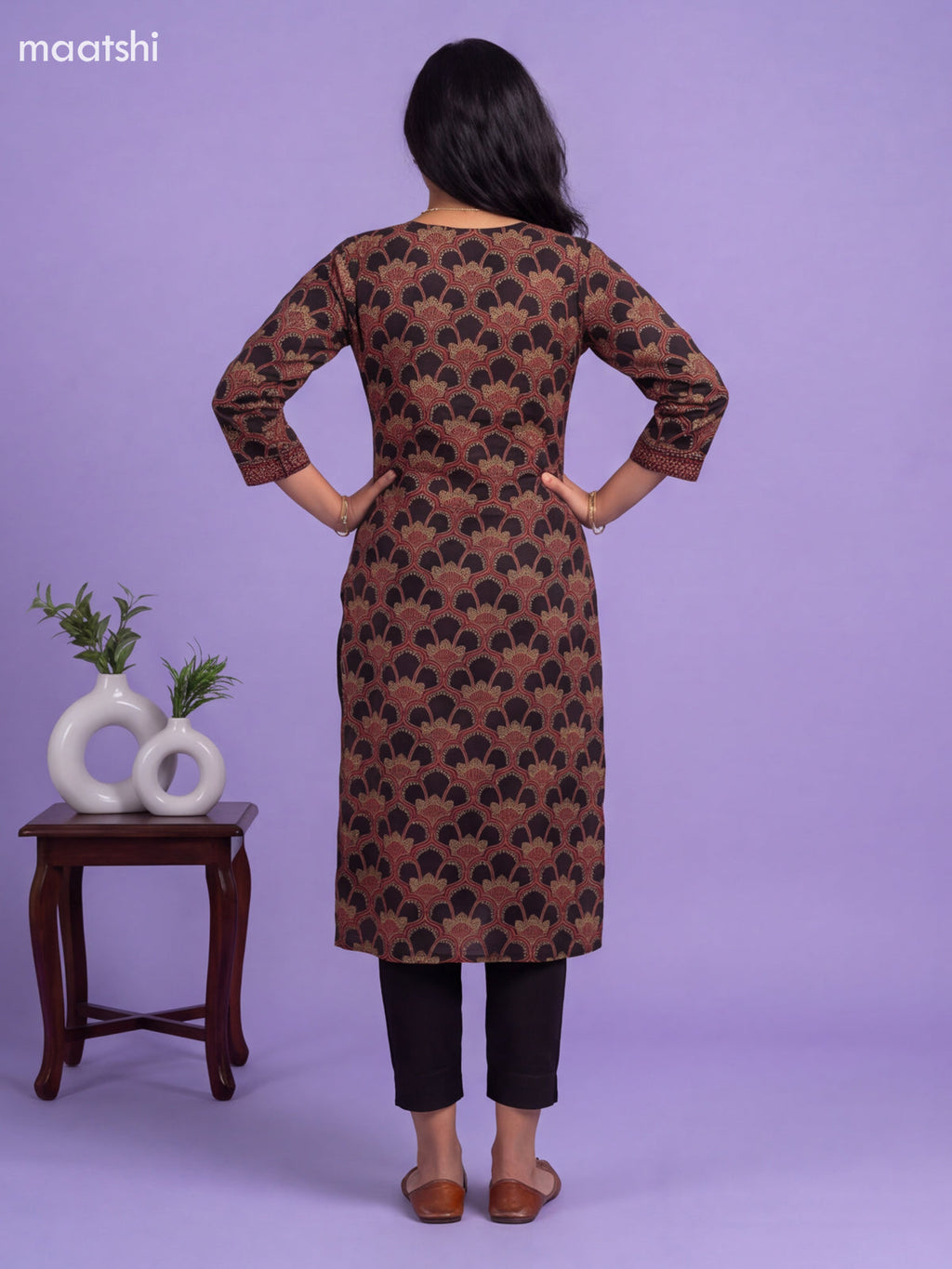 Black Cotton Printed Straight Kurti