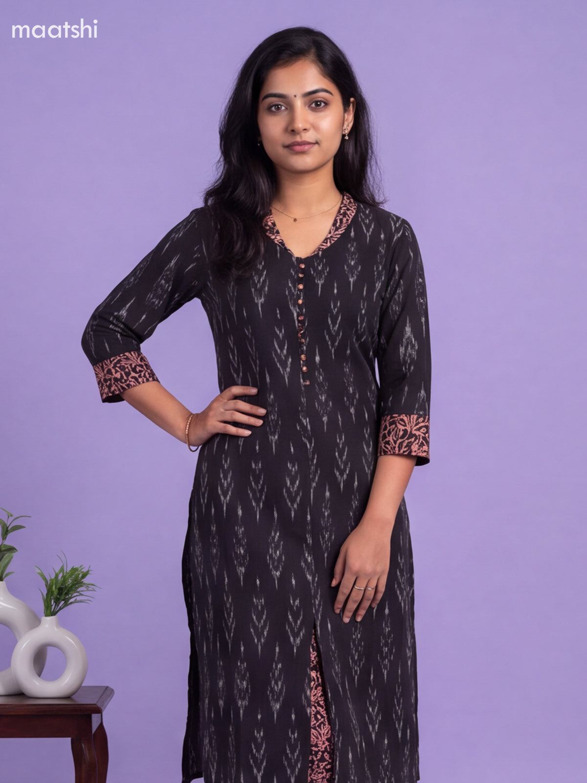 Black Cotton Printed Kurti & Bottom Set