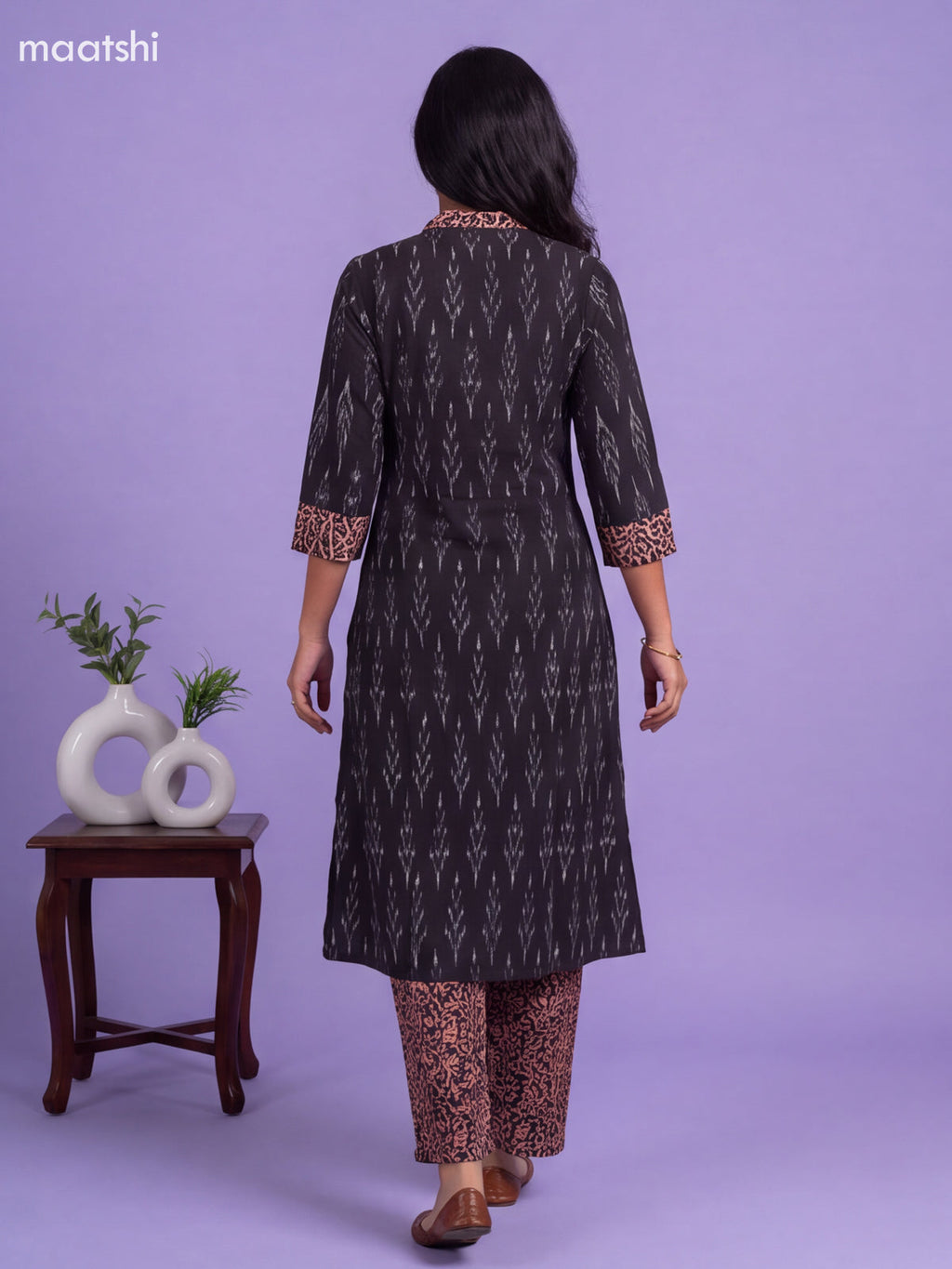 Black Cotton Printed Kurti & Bottom Set