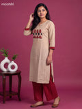 Beige Cotton Embroidery Work Kurti & Bottom Set