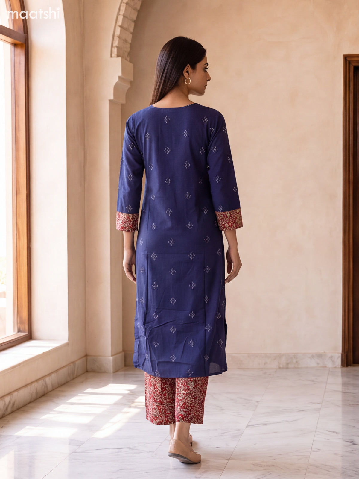 Navy Blue and Multi Colour Cotton Embroidery Work Kurti Set