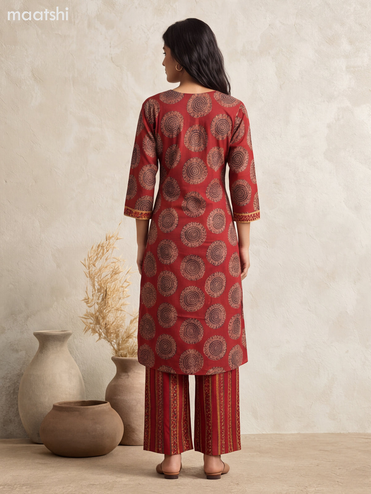 Maroon Cotton Printed & Embroidery Work Long Co Ord Set