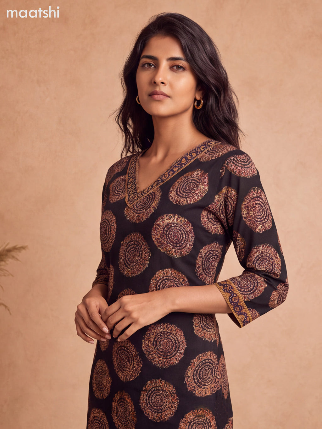 Black Cotton Printed & Embroidery Work Long Co Ord Set