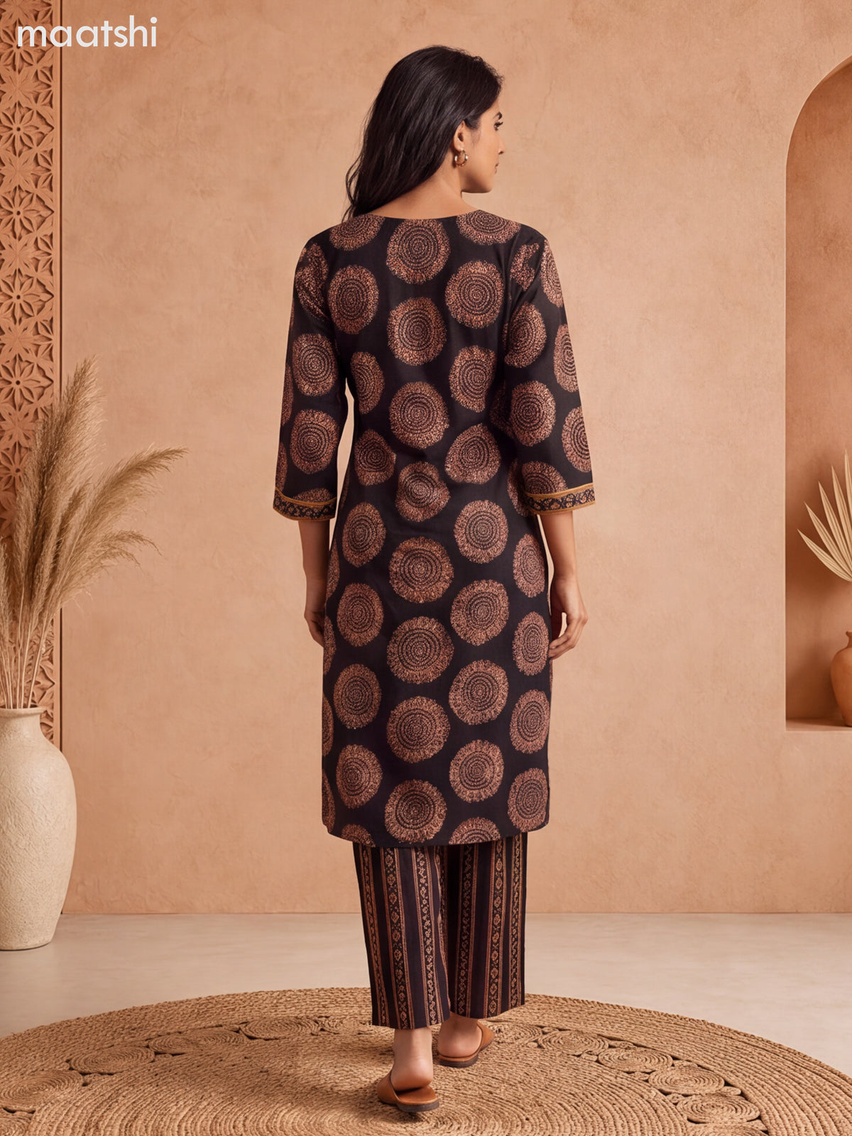 Black Cotton Printed & Embroidery Work Long Co Ord Set