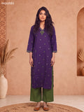 Violet and Green Cotton Embroidery Work Kurti Set