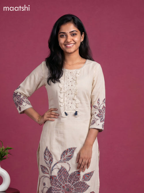 Beige and Maroon Cotton Ajrakh Printed Straight Suit
