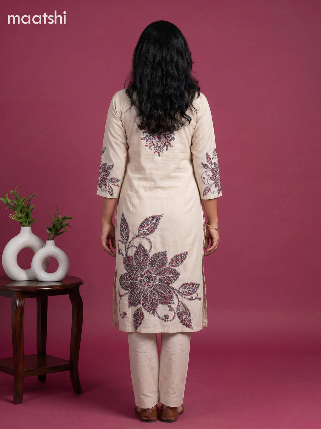 Beige and Maroon Cotton Ajrakh Printed Straight Suit
