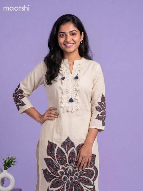Beige and Black Cotton Ajrakh Printed Straight Suit