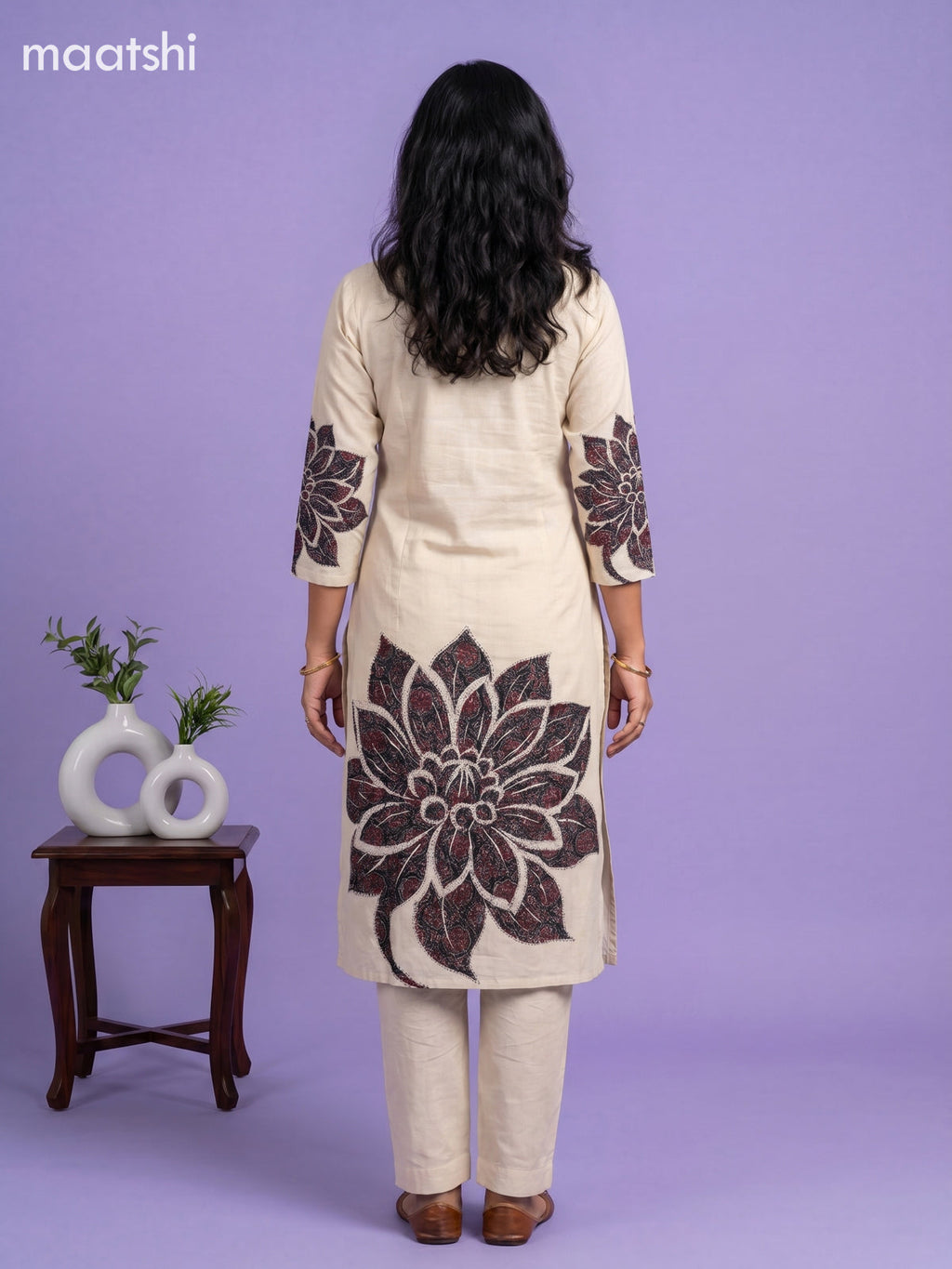 Beige and Black Cotton Ajrakh Printed Straight Suit