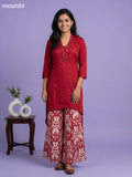 Maroon and Off White Art Silk Simple Embroidery Work Short Kurti Set