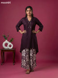 Deep Wine and Off White Art Silk Simple Embroidery Work Short Kurti Set