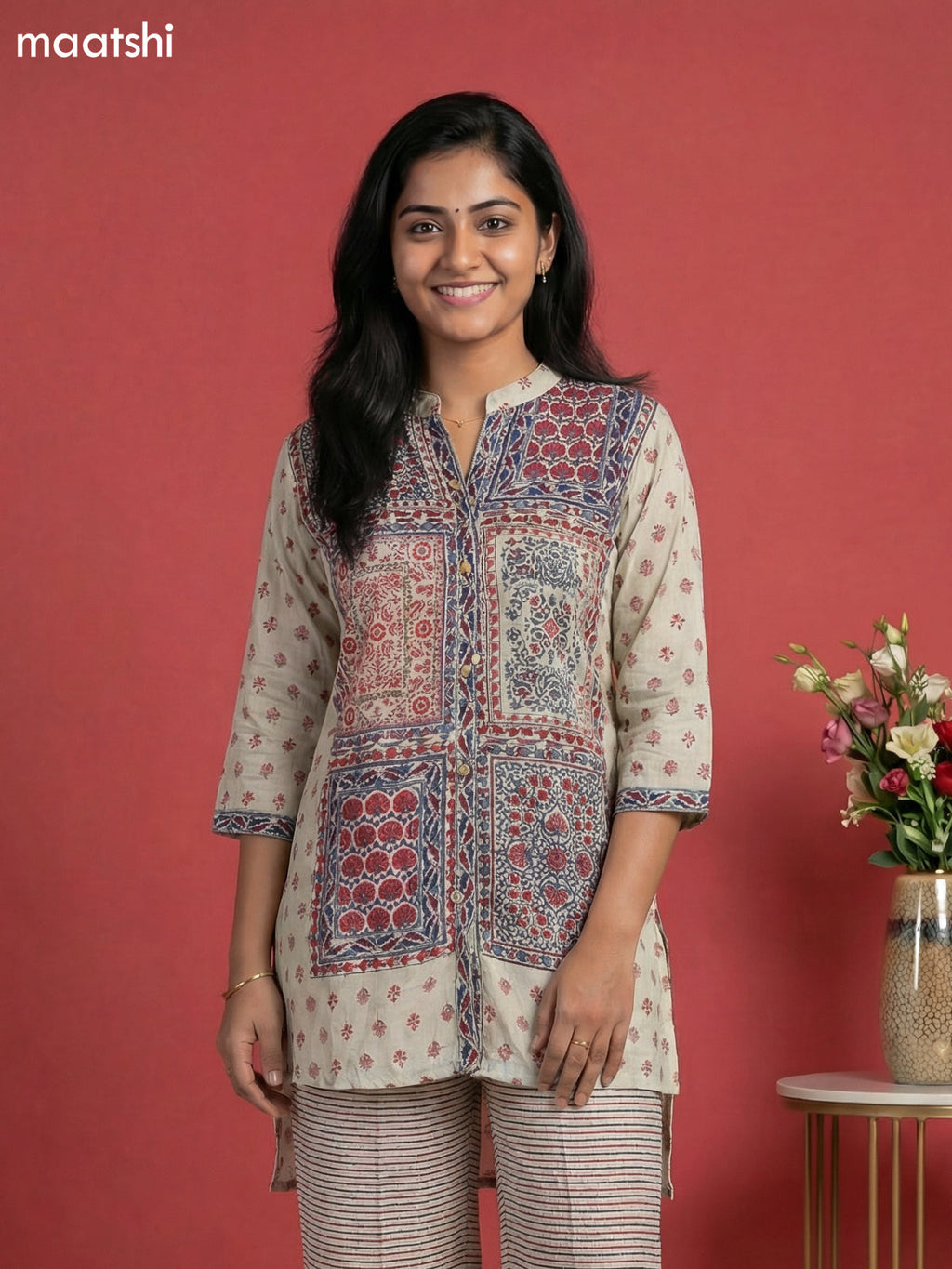 Cream Muslin Printed Short Co-Ord Set