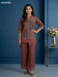 Dark Grey and Maroon Muslin Printed Short Co-Ord Set