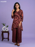 Dark Maroon Muslin Printed Short Kurti Set
