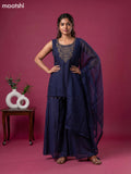 Navy Blue Tissue Embroidery Work Short Straight Suit