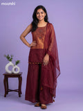 Maroon Tissue Embroidery Work Short Straight Suit