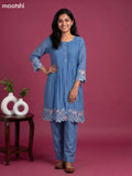 Light Blue Chanderi Embroidery Work Short Kurti Set