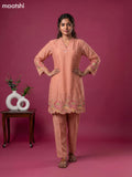 Peach Chanderi Embroidery Work Short Kurti Set
