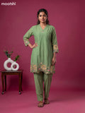 Pista Green Chanderi Embroidery Work Short Kurti Set