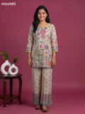 Beige and Multicolour Linen Cotton Floral Printed & Embroidery Work Short Co-Ord Set