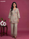 Beige and Multicolour Linen Cotton Floral Printed & Embroidery Work Short Co-Ord Set