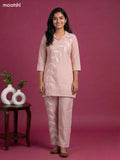 mul chanderi embroidery work co-ord set