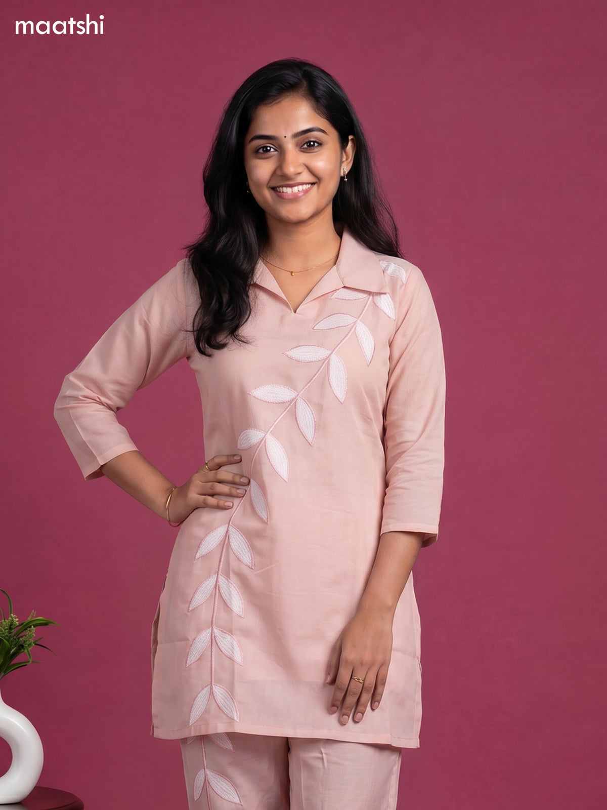 mul chanderi embroidery work co-ord set