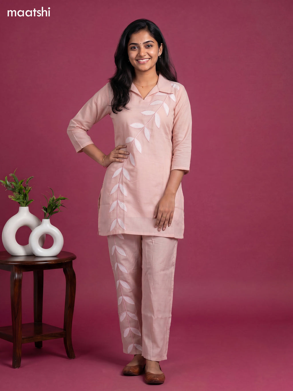 mul chanderi embroidery work co-ord set
